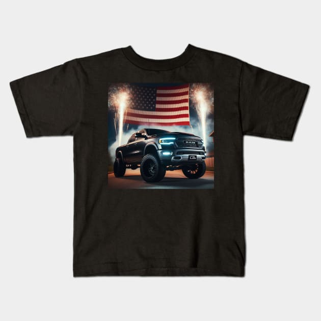 Dodge Ram and The American Flag by Gas Autos Kids T-Shirt by GasAut0s